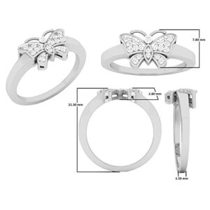 Dazzlingrock Collection 0.10 Carat (ctw) 10K Round White Diamond Right Hand Butterfly Ring 1/10 CT, White Gold, Size 6