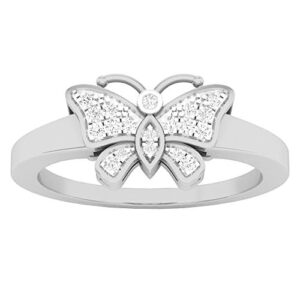 Dazzlingrock Collection 0.10 Carat (ctw) 10K Round White Diamond Right Hand Butterfly Ring 1/10 CT, White Gold, Size 6