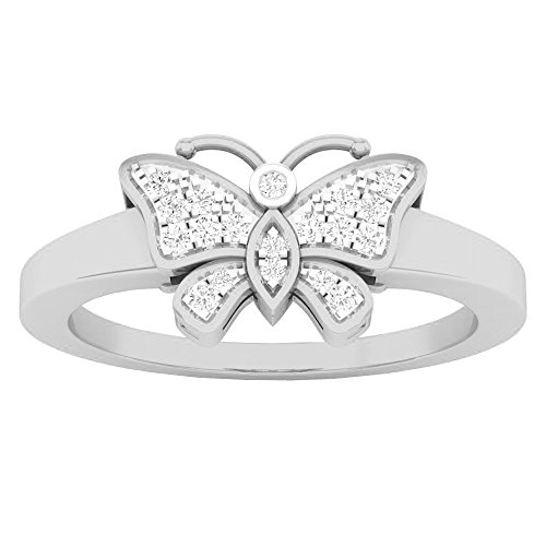 Dazzlingrock Collection 0.10 Carat (ctw) 10K Round White Diamond Right Hand Butterfly Ring 1/10 CT, White Gold, Size 6