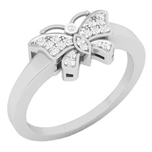 Dazzlingrock Collection 0.10 Carat (ctw) 10K Round White Diamond Right Hand Butterfly Ring 1/10 CT, White Gold, Size 6