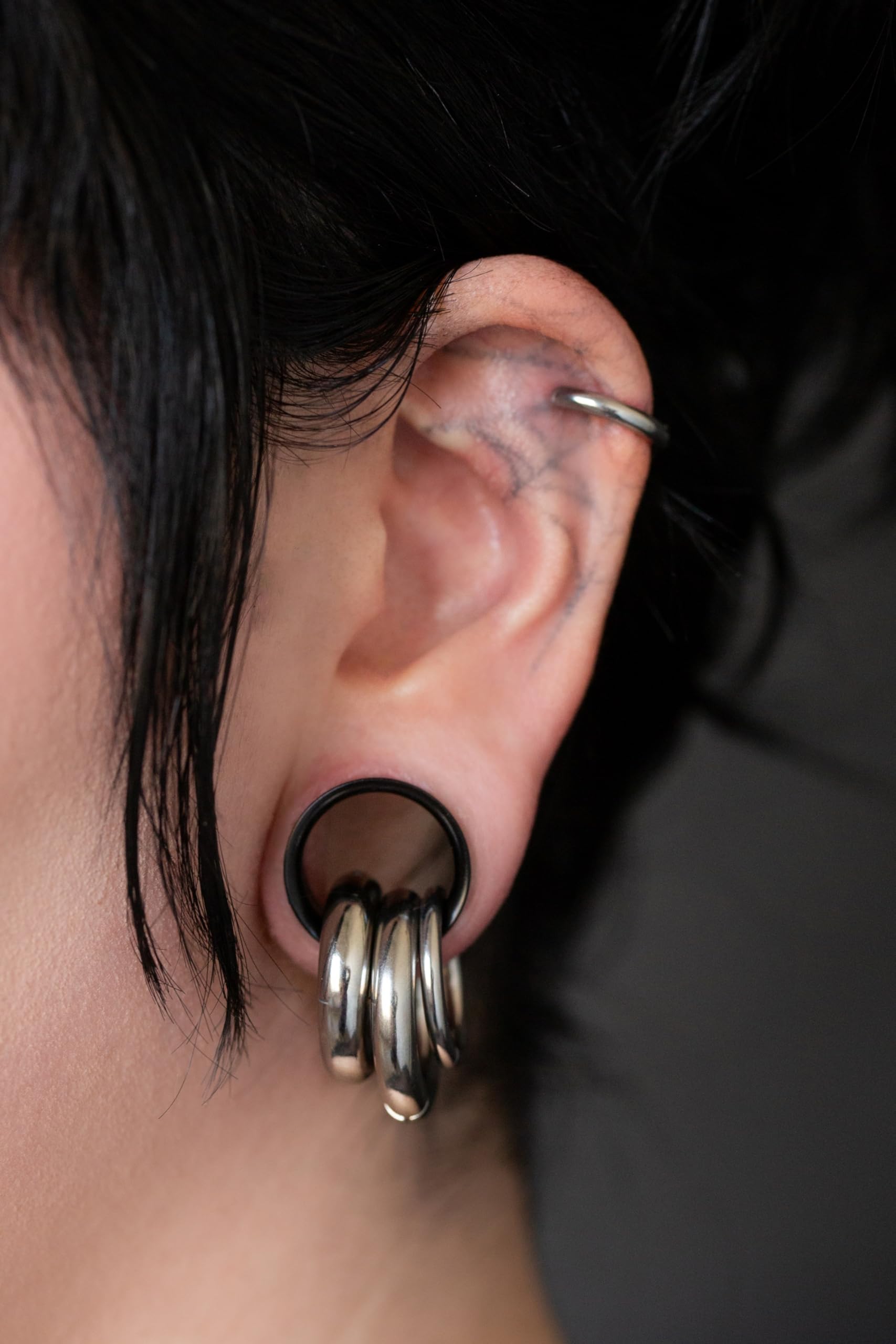 Pierced Owl Black Double Flared Tunnel Plugs in 316L Surgical Steel with Titanium IP, Sold as a Pair (25mm (1"))