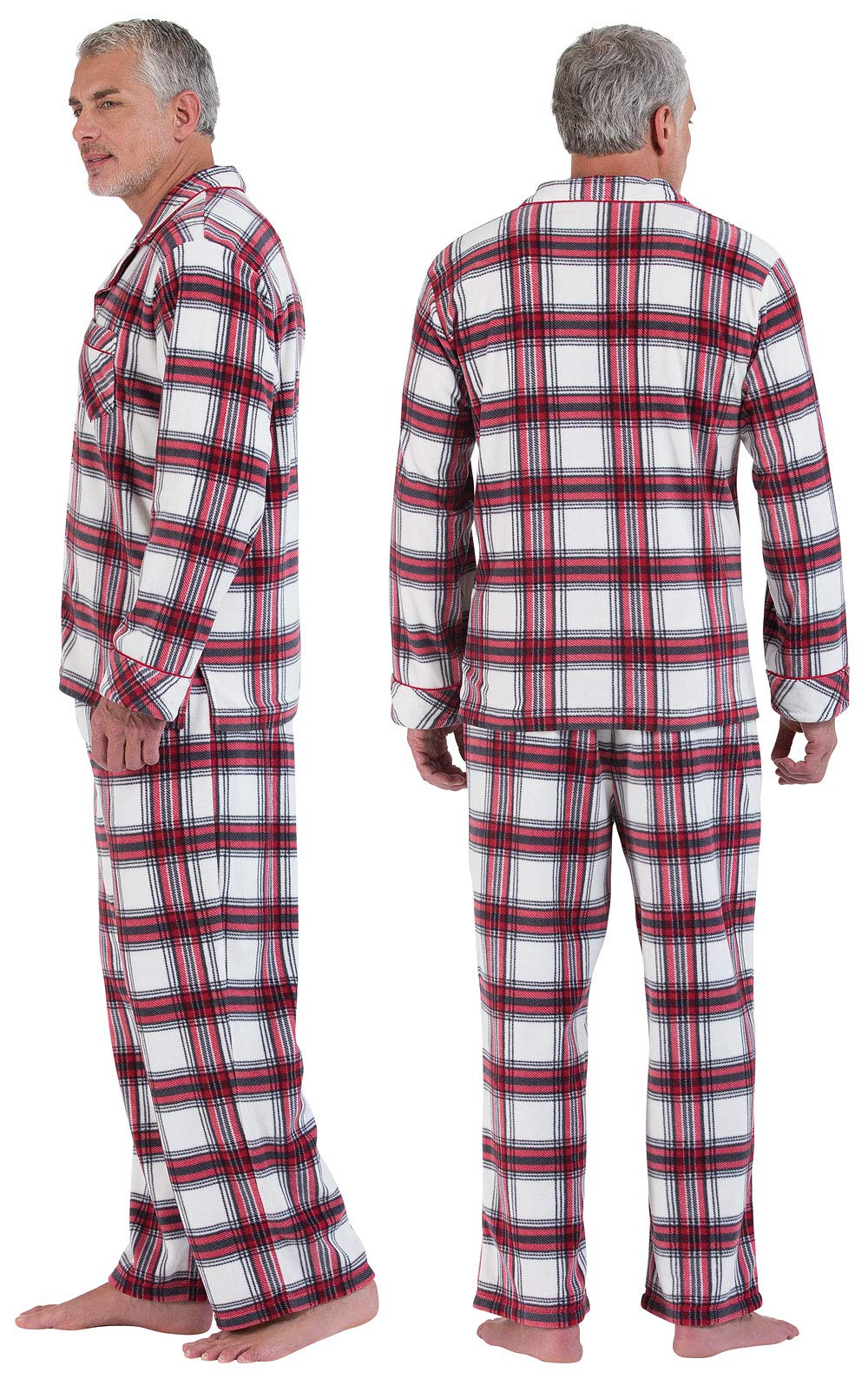 PajamaGram Pajamas for Men Fleece - Plaid Mens Christmas Pajamas, Red, L