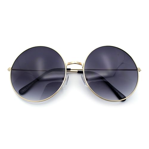 Classic Oversize Joplin Style Hippie Round Circle Lens Sunglasses Gold Smoke