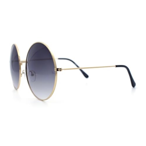 Classic Oversize Joplin Style Hippie Round Circle Lens Sunglasses Gold Smoke