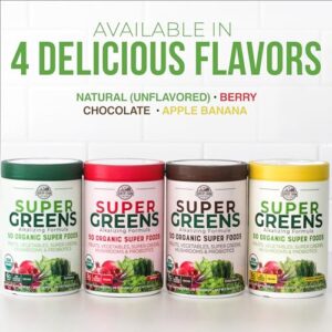 COUNTRY FARMS Super Greens Chocolate Flavor, 50 Organic Super Foods, USDA Organic Drink Mix, Fruits, Vegetables, Super Greens, Mushrooms & Probiotics, Supports Energy, 20 Servings, 10.6 Oz