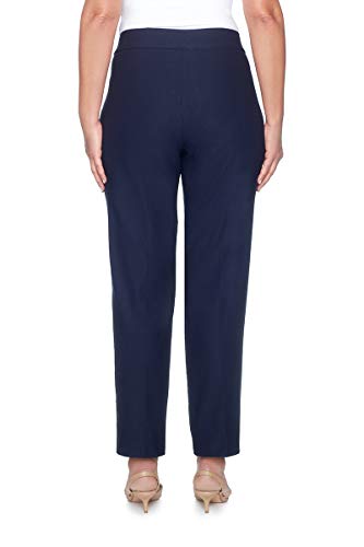 Alfred Dunner Womens Classic Allure Fit Proportioned Pant with Elastic Comfort Waistband, Navy, Size 20