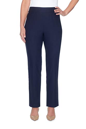 Alfred Dunner Womens Classic Allure Fit Proportioned Pant with Elastic Comfort Waistband, Navy, Size 20