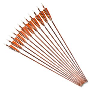 NIKA ARCHERY 30 inch Feather Carbon Arrows Wood Camo Shaft SP400 for Outdoor Target Hunting 12 pcs