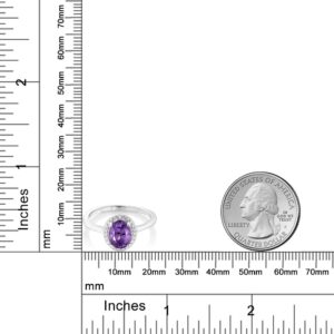 Gem Stone King 925 Sterling Silver Purple Amethyst and White Diamond Engagement Ring For Women (1.01 Cttw, Gemstone February Birthstone, Oval 8X6MM, Available In Size 5, 6, 7, 8, 9)