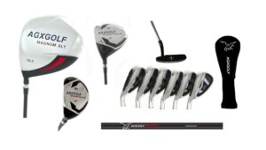 agxgolf: men's left hand tall length (+1.5 inch) xs tour magnum golf club set; w/oversize driver + 3 wood + 3 hybrid + 5-pw irons + sw, free putter! built in the usa!