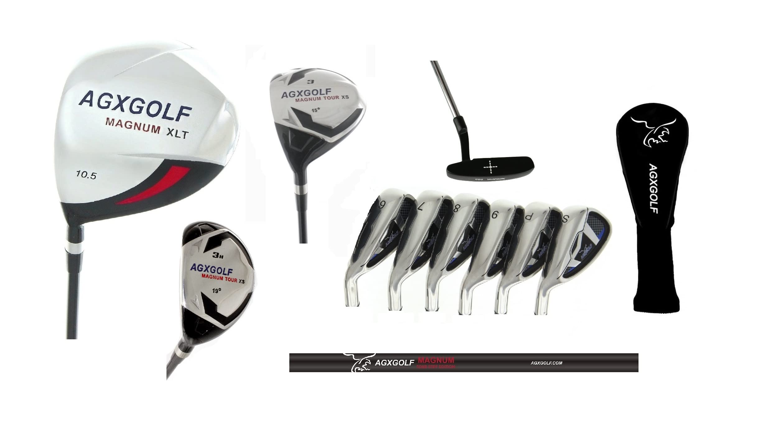 AGXGOLF: Men's Left Hand Tall Length (+1.5 inch) XS Tour Magnum Golf Club Set; w/OverSize Driver + 3 Wood + 3 Hybrid + 5-PW Irons + SW, Free Putter! Built in The USA!