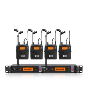 XTUGA RW2080 Wireless in Ear Monitor System 2 Channel 4 Bodypacks Mono in Ear Monitor Wireless 300Ft, in Ear Monitor for Musicians 40 UHF Frequencies,for Band, Stage or Studio,572MHz-599Mhz