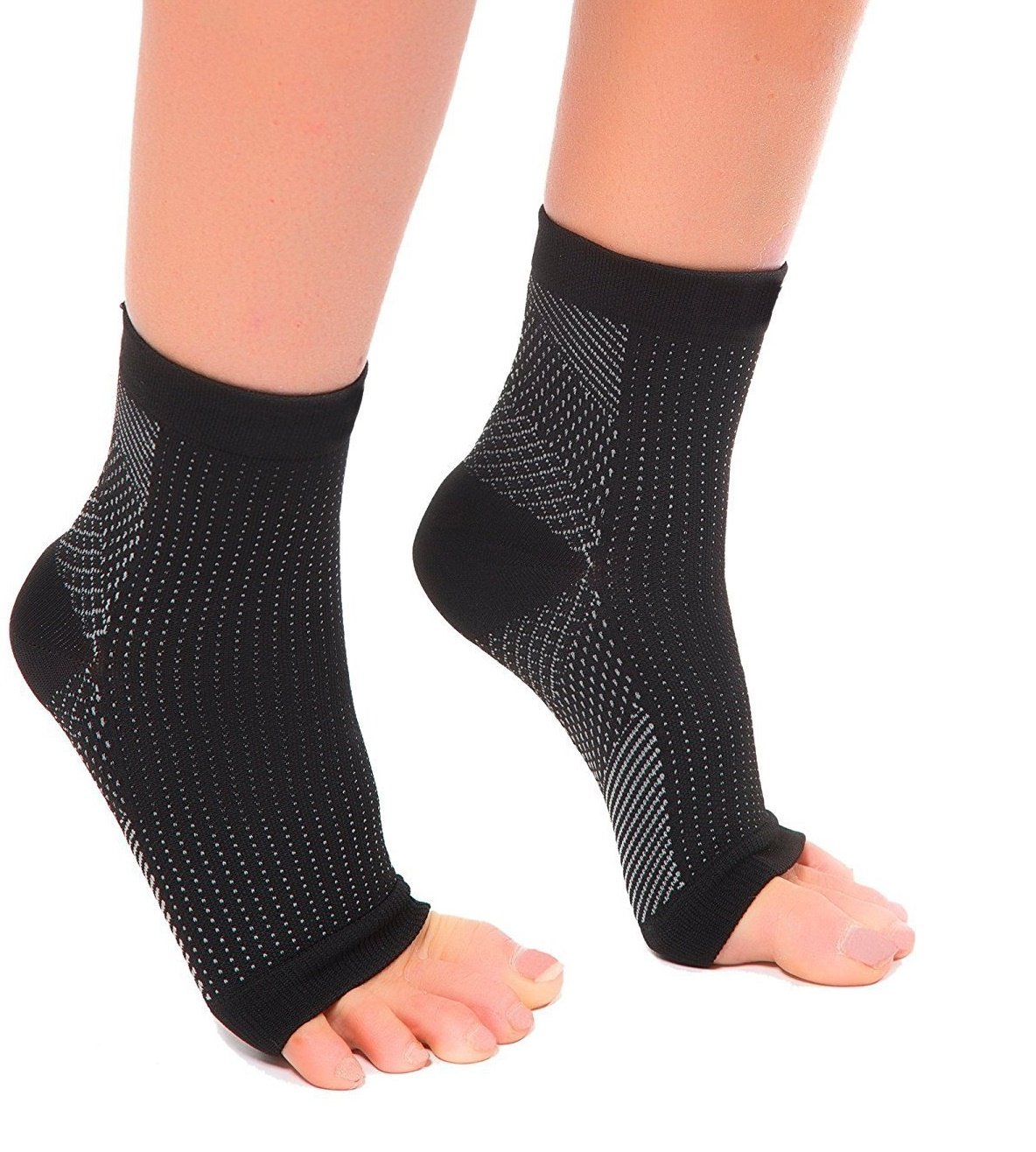 BcurbSox Ankle Sleeve Plantar Fasciitis for Men Women Foot Heel Arch Support Ankle Compression Socks Reduce Swelling Joint Pain Injury Recovery Achilles Tendon (Black - 1 Pair, Small/Medium)