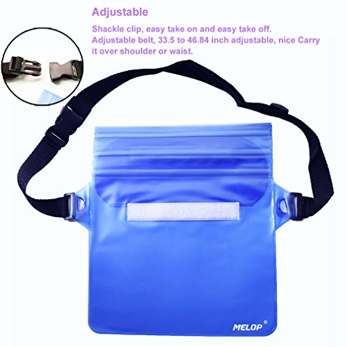 MELOP Waterproof Pouch Bag with Adjustable Shackle Strap Protect Phone and Items Dry and Clean from Water Submersion When Rainning Boating Swimming Kayaking Fishing Water Parks - Blue