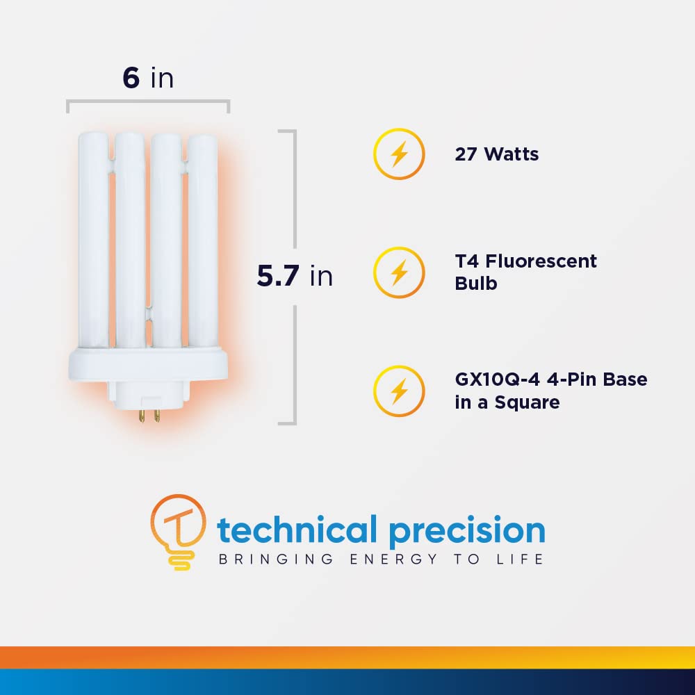 Technical Precision FML Lamp 27 Watt Replacement for Lights of America FML27EX-N 2700K Warm White Light Bulb Reading Lamp Bulb with GX10Q-4 4-Pin Base - Desk Lamp Fluorescent Bulb - 1 Pack