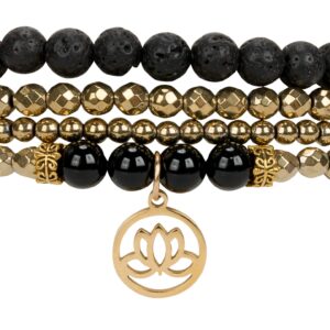 SPUNKYsoul Lotus New Beginnings Bracelet Hematite for healing Stack Bracelet Set Collection