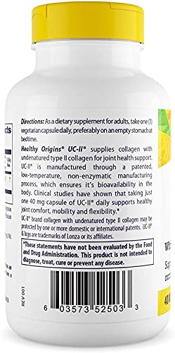 Healthy Origins UC-II, 40 mg - Premium Collagen Supplement for Joint Health, Mobility & Flexibility - Undenatured Type II Collagen - Gluten-Free & Non-GMO Supplement - 120 Veggie Caps