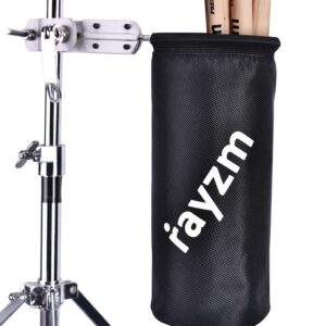 Rayzm Drum Stick Bag Holder, Nylon Mallet/Brush/Beater Stick Holder with Aluminum Clamp for Drum Kit & Music Stand (1.5-3cm Diameter Pole), UP to 12 Pairs of Sticks