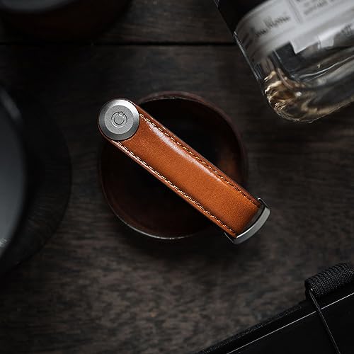 Orbitkey Leather Key Organizer | Durable, Stainless Steel Locking Mechanism, Slim & Quiet Profile | Holds up to 7 Keys, Cognac with Tan Stitching