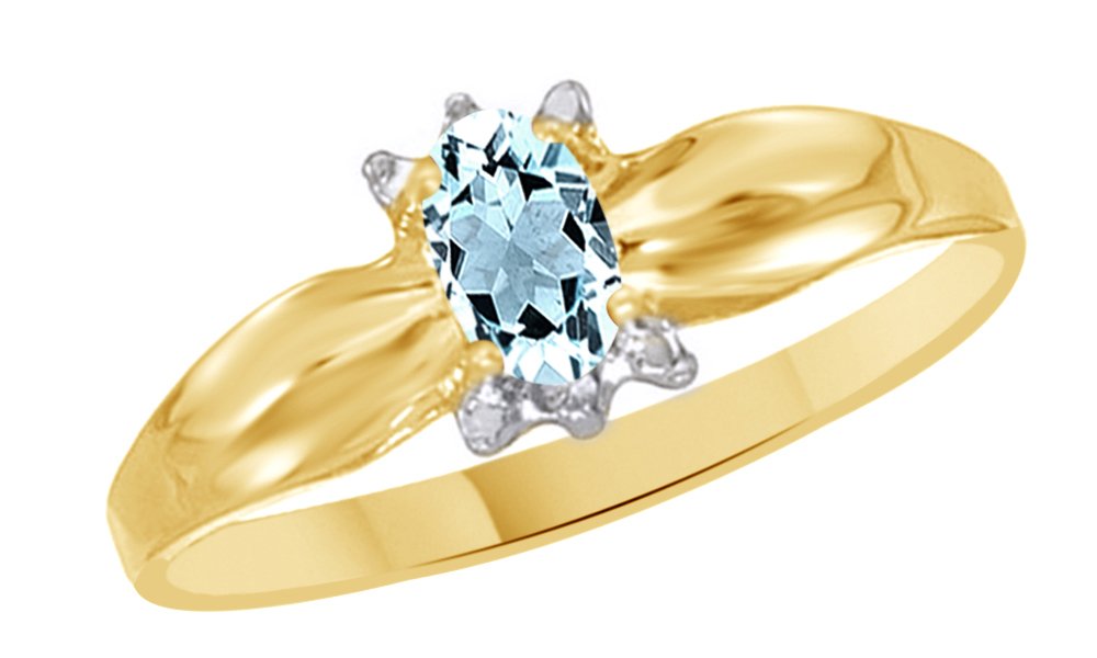 Simulated Aquamarine & White Natural Diamond Accent Engagement Ring in 14k Solid Gold (0.36 Cttw)