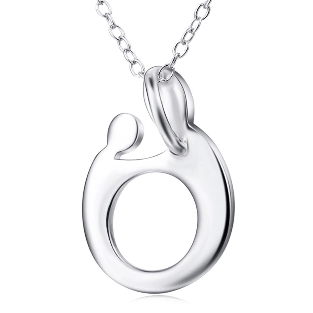 Sterling Silver Necklace Polished Mother and Child Family Love Pendant Necklace 18''