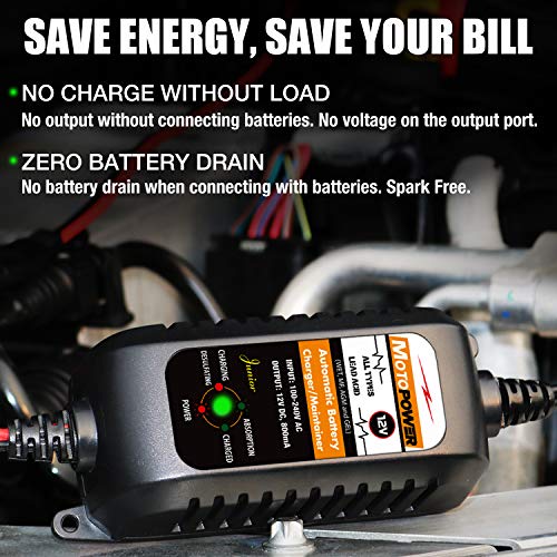 MOTOPOWER MP00205A 12V 800mA Automatic Battery Charger, Maintainer, Trickle and Desulfator