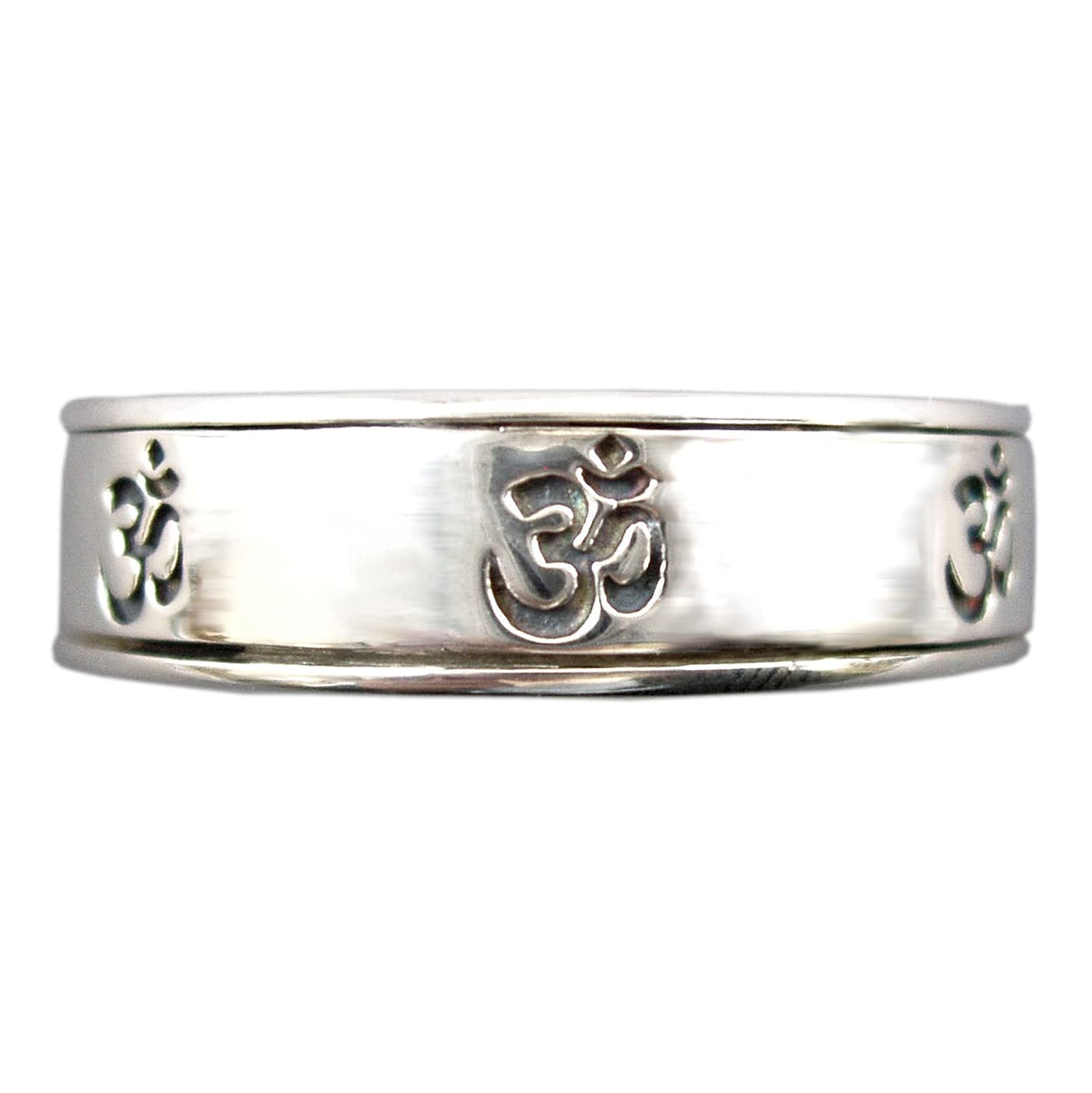 ENERGY STONE Seven Om Narrow Band Sterling Silver Meditation Spinner Ring (Style US39) (7)