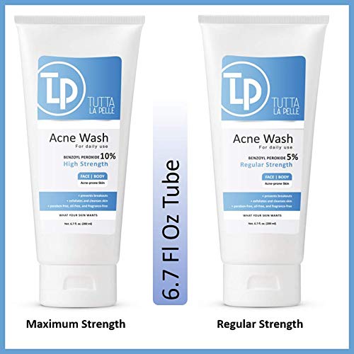 Tutta La Pelle Benzoyl Peroxide 5% Wash Acne Treatment Face Wash & Body Wash -Butt & Back Acne Treatment 6.7 oz