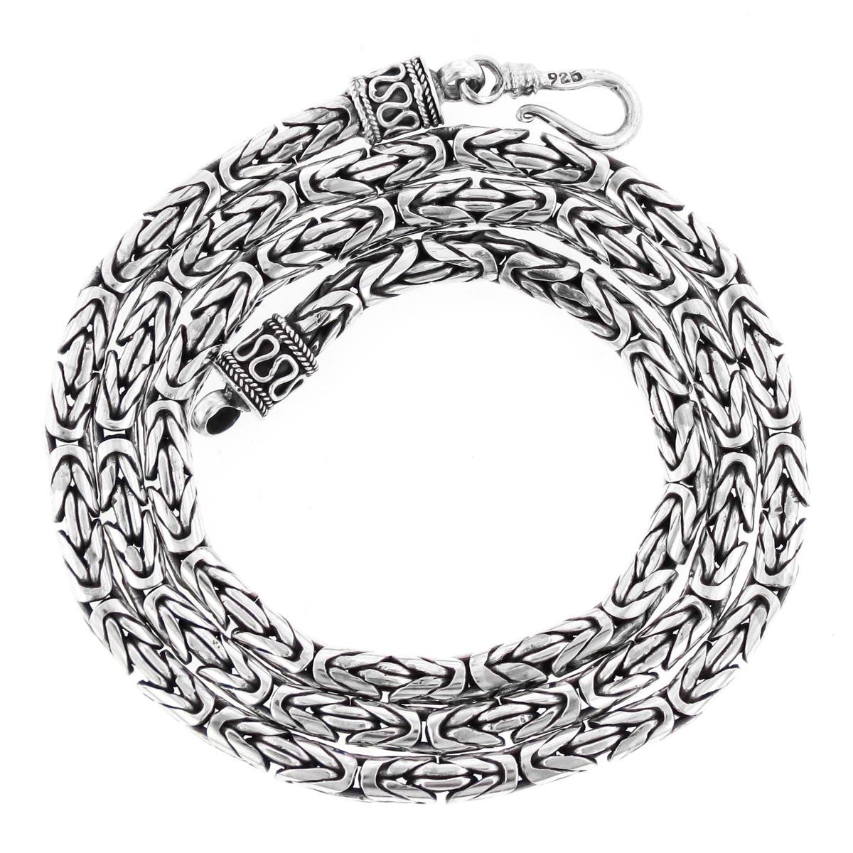 Length 24 3mm Round Byzantine Bali Handmade Chain Necklace Solid 925 Sterling Silver