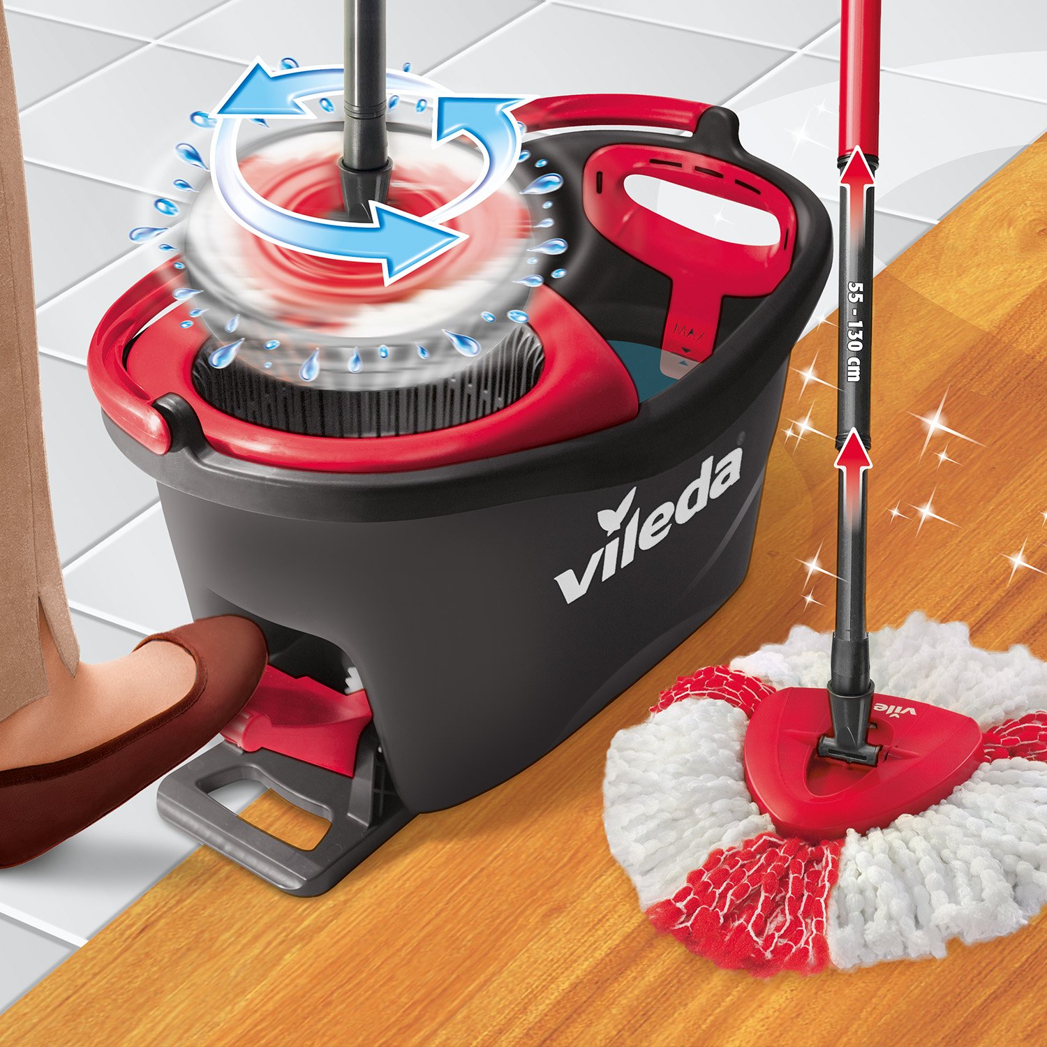 Vileda Turbo Microfibre Mop and Bucket Set with Extra 2-in-1 Refill