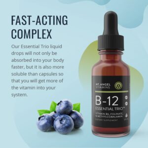 Mt. Angel Vitamins - B12 Essential Trio - Vegan Sublingual Drops with High-Potency Methyl B12, B6 & Folate - Easy Absorption Liquid - Non-GMO, Made in USA