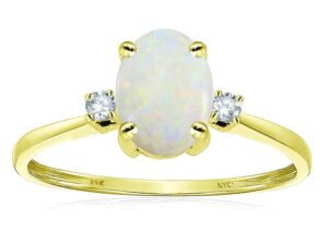 star k oval 8x6mm genuine opal engagement promise ring 14 kt yellow gold size 8