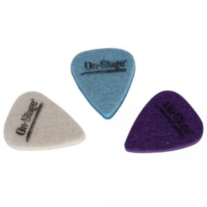 on-stage upk300 felt ukulele picks, 3 pack,white, blue, purple,small