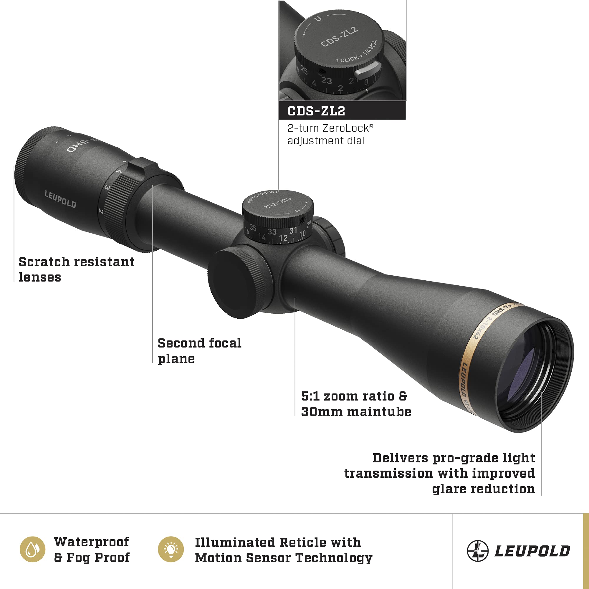 Leupold VX-5HD 2-10x42 (30mm) CDS-ZL2 Illum. FireDot Duplex Reticle Riflescope