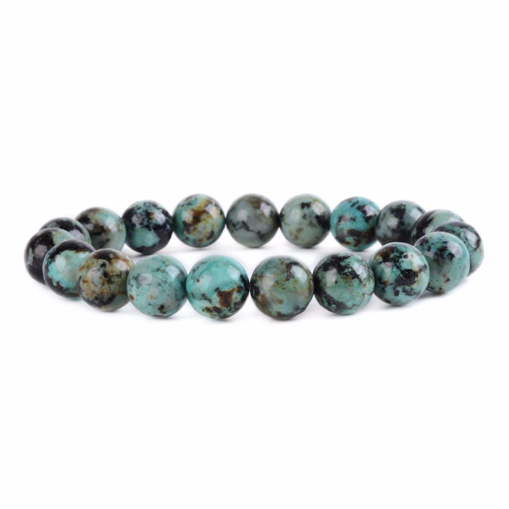 Justinstones Natural A Grade African Turquoise Gemstone 10mm Round Beads Stretch Bracelet 7 Inch Unisex