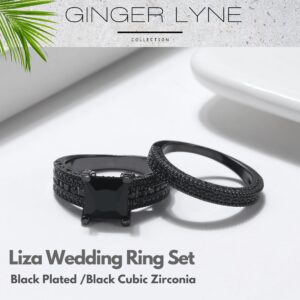 Ginger Lyne Collection Liza Bridal Set Gothic Modern Black Cubic Zirconia Engagement Ring Wedding Band Fashion Jewelry For Women