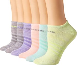 adidas womens superlite (6-pair) - 2020 no show sock, light flash orange/easy green/light flash purple, medium us