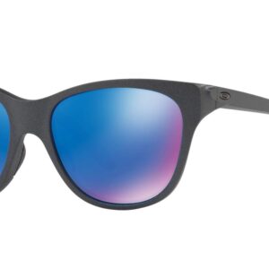 Oakley Women's OO9357 Hold Cateye Sunglasses, Steel/Sapphire Iridium Polarized, 55 mm