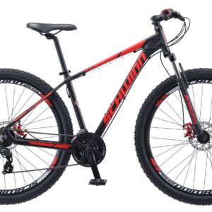 Schwinn Bonafide Men and Women Mountain Bike, Front Suspension, 24-Speed, 29-Inch Wheels, 17-Inch Aluminum Frame, Matte Black/Red