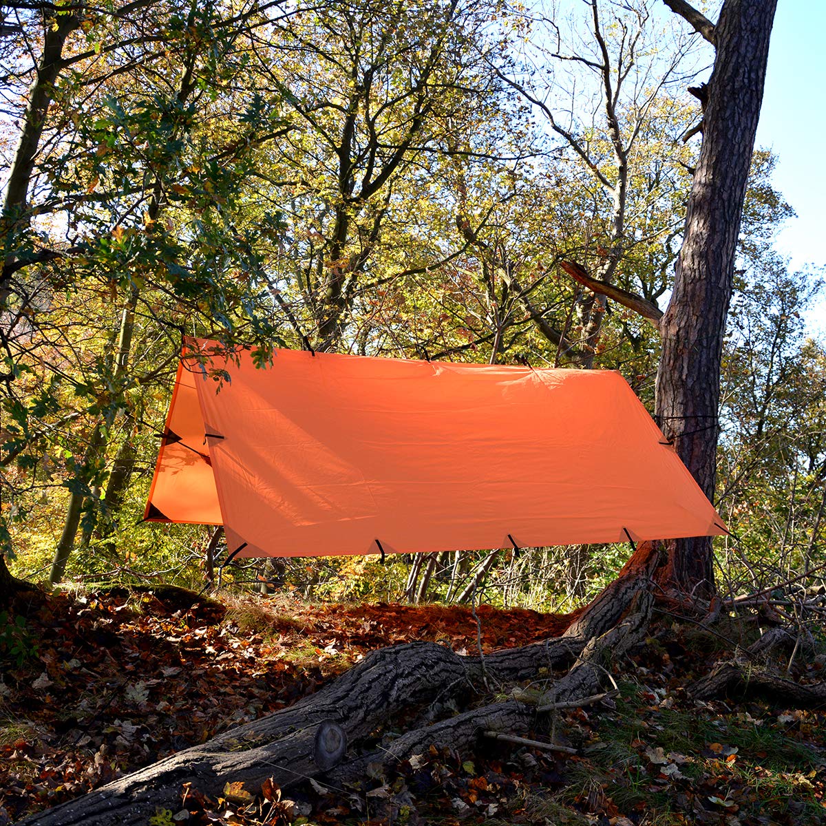 DD Hammocks - DD Tarp 3x3 - Sunset orange (10ft x 10ft) - 100% Waterproof Lightweight & Multifunctional High Visibility Rainfly Tarp Tent Shelter for Camping, Bushcraft & Scouts