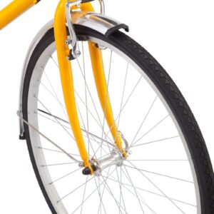 Schwinn Wayfarer Adult Hybrid Bike, Mens and Womens, 16-Inch/Small Steel Step-Through Frame, 7-Speed Drivetrain, Rear Rack, 28-Inch Wheels, Yellow