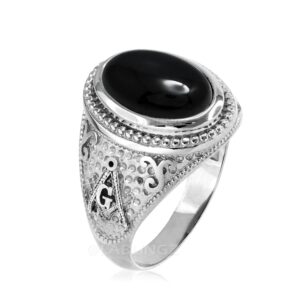 sterling silver black onyx masonic statement ring (12.5)