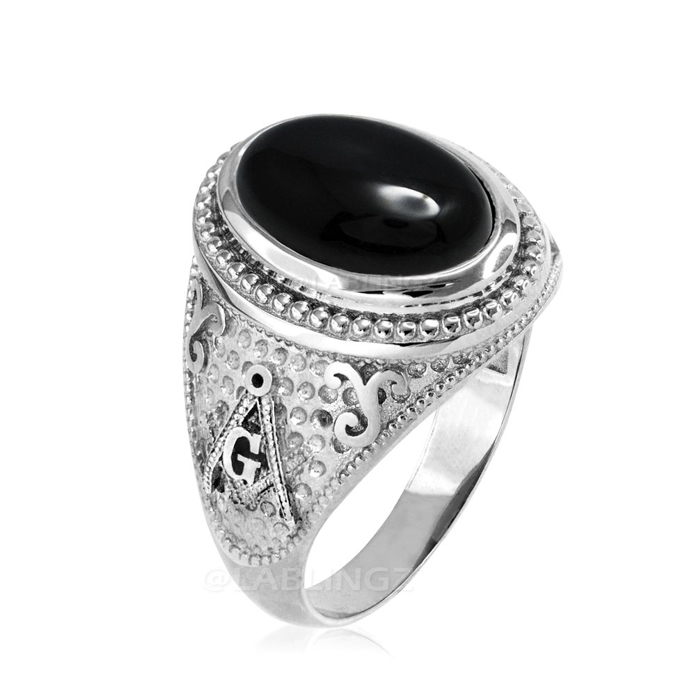 Sterling Silver Black Onyx Masonic Statement Ring (12.5)