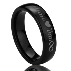 prime pristine personalized outside inside engraving titanium wedding band ring 6mm black polished domed ring