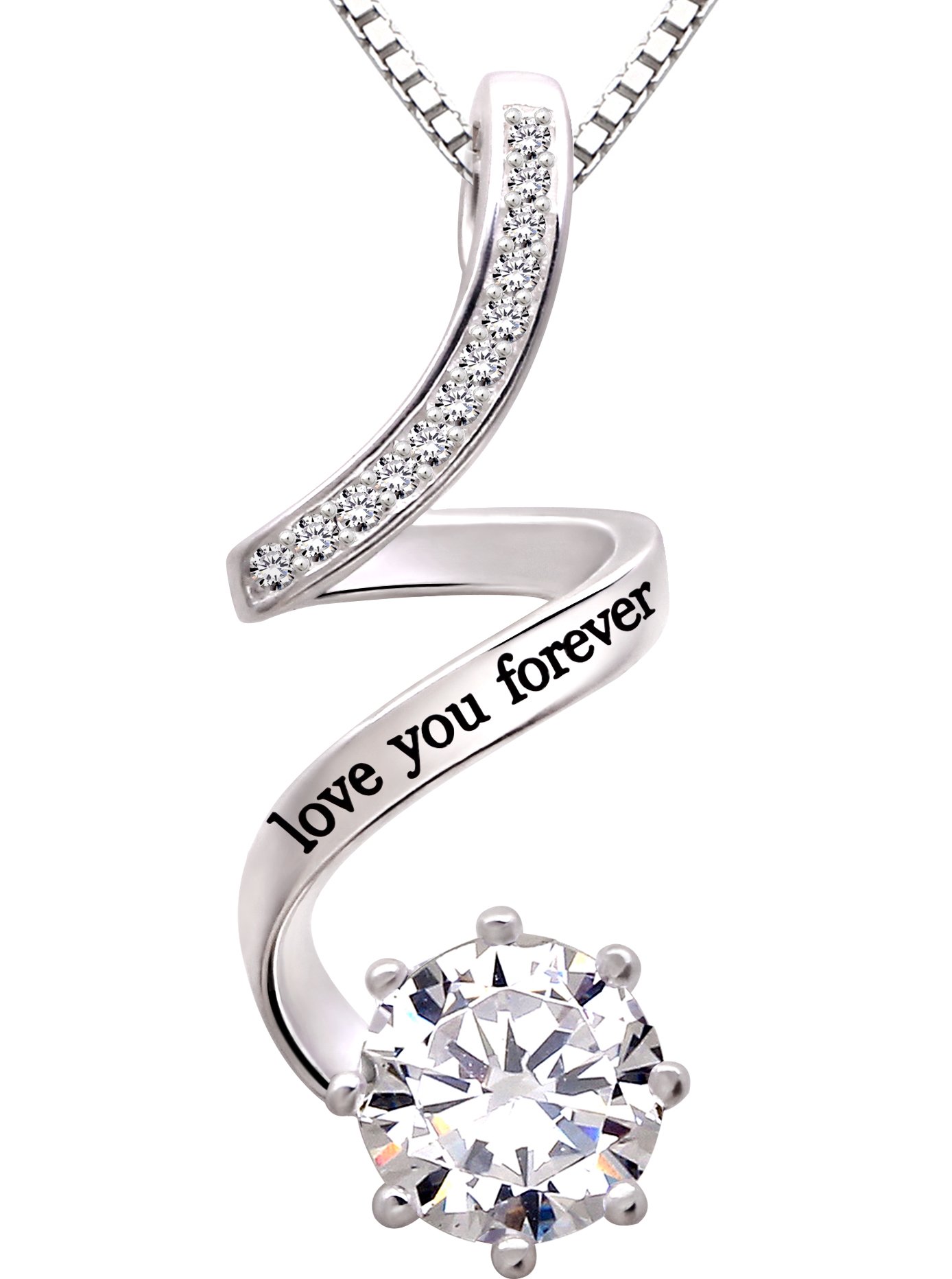 ALOV Jewelry Sterling Silver "love you forever" Cubic Zirconia Pendant Necklace