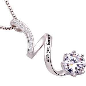 ALOV Jewelry Sterling Silver "love you forever" Cubic Zirconia Pendant Necklace