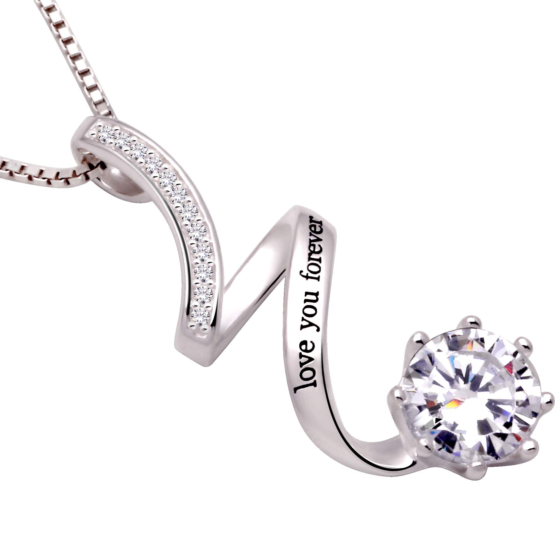 ALOV Jewelry Sterling Silver "love you forever" Cubic Zirconia Pendant Necklace