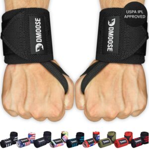 DMoose Wrist Straps for Weightlifting 12 and 18 Inches Thumb Loops with Wrist Support for Workouts Powerlifting Wrist Straps for Weight Lifting Men and Women Black II