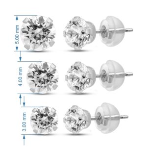 Jewelili 10K White Gold 3MM, 4MM and 5MM Cubic Zirconia 3 Single Stud Earrings Box Set