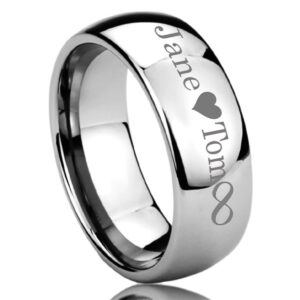 Prime Pristine Personalized Outside Inside Engraving Titanium Wedding Band Ring 8mm Polished Domed Ring